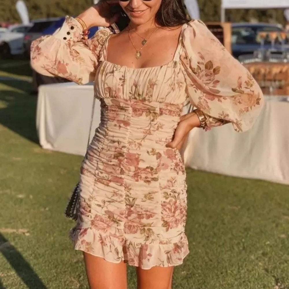 Zara floral print draped ruched dress